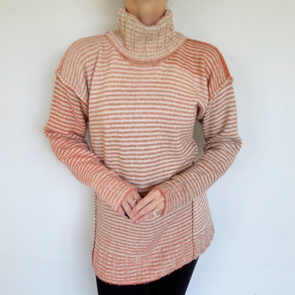 CAbi orange gray stripe oversized cotton turtleneck sweater size small